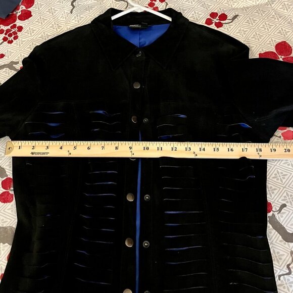 Dons Black Leather Jacket Blue Satin Lining Snap Closure M - Picture 5 of 16